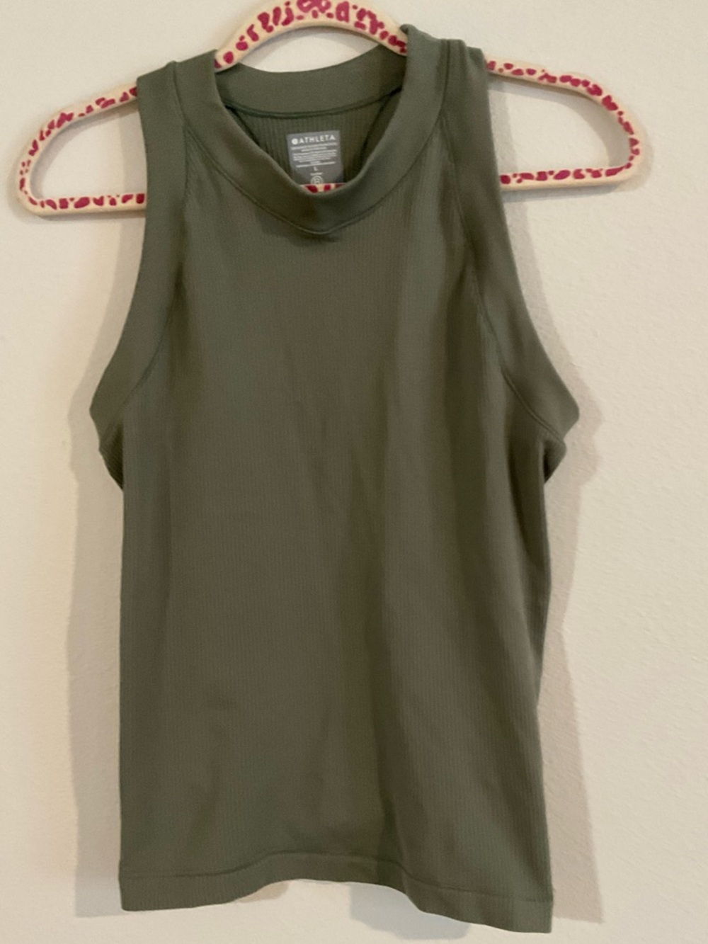 Athleta Olive Ribbed High-Neck Tank